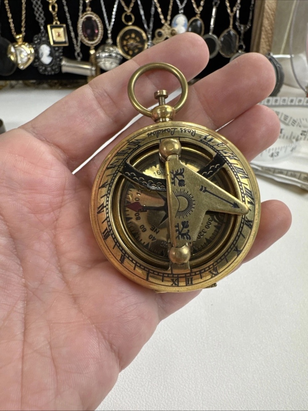 Nautical Brass Push Button Antique Maritime Rose London Sundial Pocket compass